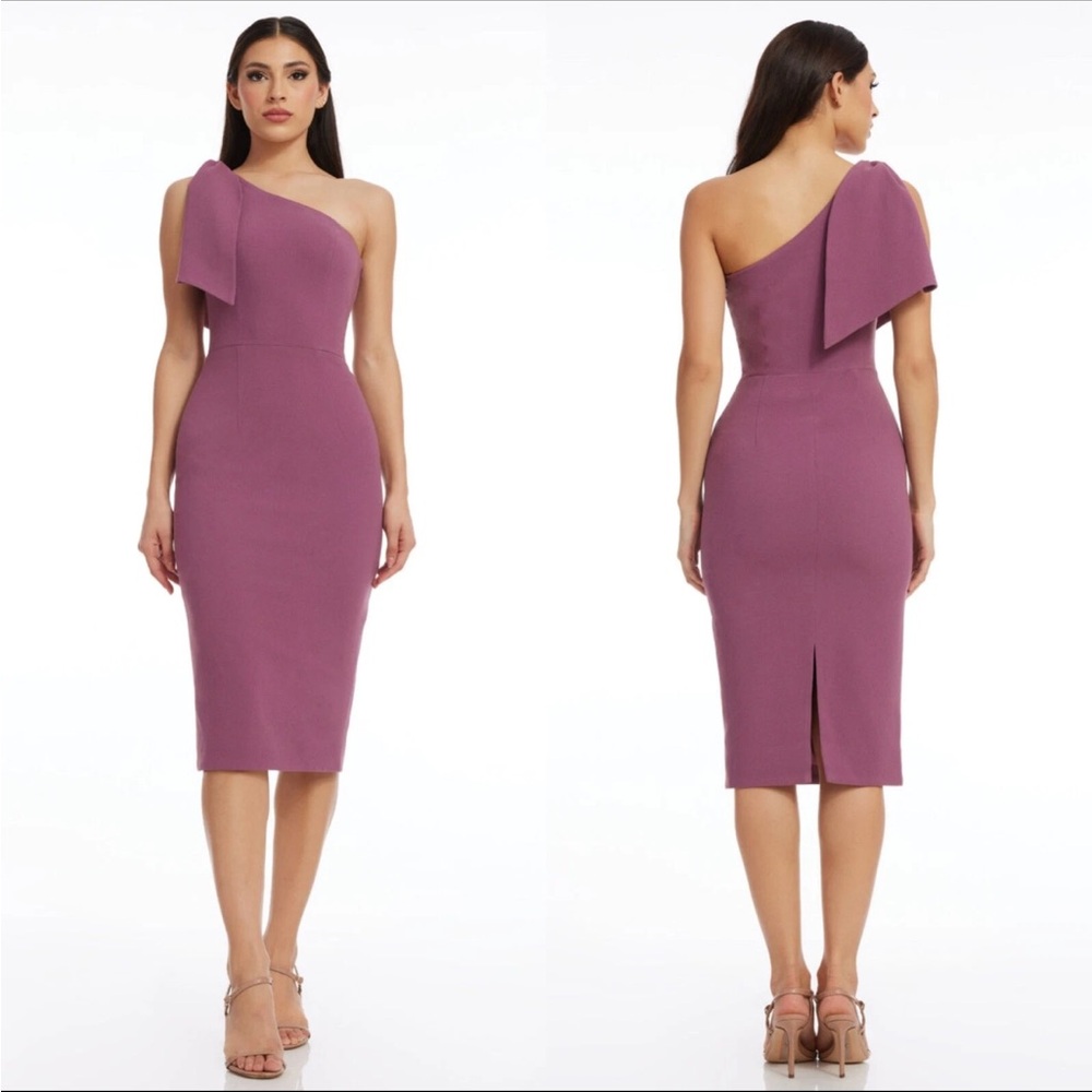 Dress The Population Tiffany One-Shoulder Midi Dress in Orchid